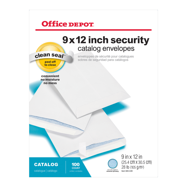 Office Depot Clean Seal(TM) Catalog Envelopes, 9in. x 12in., White With