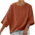 thumbnail image 3 of Feancey Womens 3/4 Sleeve Linen Tops Drop Shoulder Casual Crewneck Tee Summer Boho Solid Color Loose Blouse Flowy Beach Vacation Tshirt Orange XXL, 3 of 7