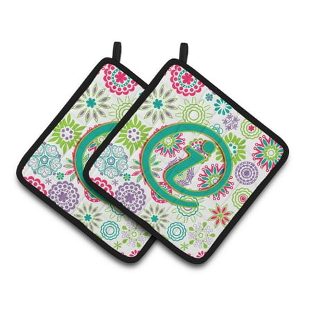 

Carolines Treasures CJ2011-IPTHD Letter I Flowers Pink Teal Green Initial Pair of Pot Holders 7.5HX7.5W multicolor