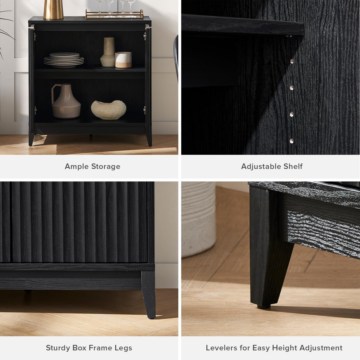 mopio Brooklyn Black Oak Storage Cabinet, Modern Farmhouse Entryway Accent Cabinet for Living Room