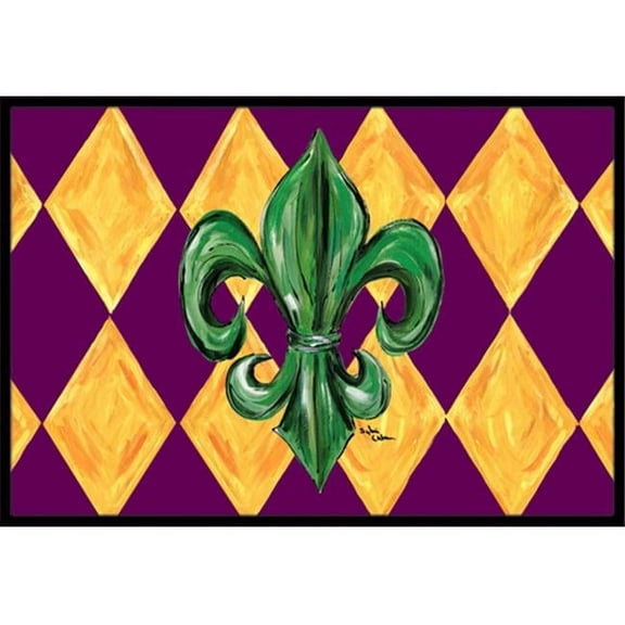 18 x 27 In. Mardi Gras Fleur de lis Purple Green and Gold Indoor or Outdoor Mat