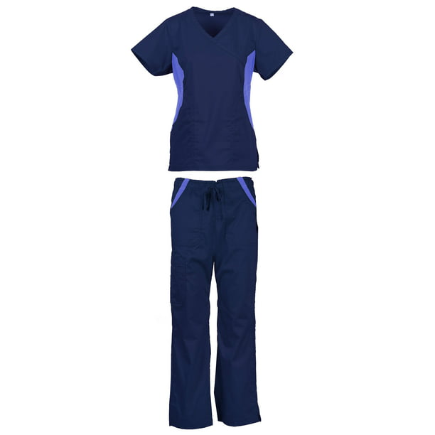 Maevn - Maevn Nurse Scrubs Uniform Set (Top/Bottom), Midnight Blue L ...