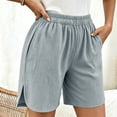 thumbnail image 6 of Wensltd Women Shorts Solid Wide Elastic Waistband Front Side Pockets Daily Casual Shorts Lightweight, 6 of 7