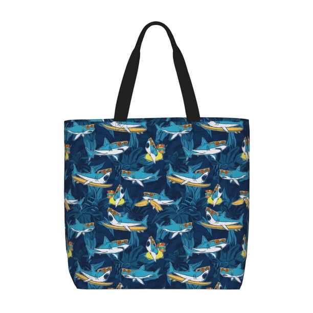 Easygdp Cartoon Surfer Sharks Bolsa Tote para Mujer, Bolso de Hombro para Trabajo, Playa, Viajes, Compras y Supermercado