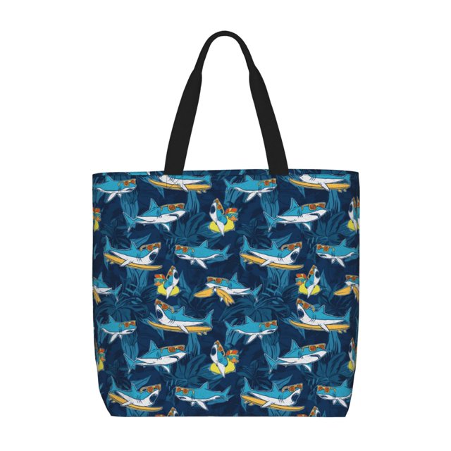 Easygdp Cartoon Surfer Sharks Bolsa Tote para Mujer, Bolso de Hombro para Trabajo, Playa, Viajes, Compras y Supermercado