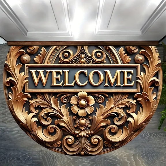 Half Round Door Mat Non-Slip Entryway Doormat Durable Rubber Door Mats Low-Profile Heavy Duty Doormat Easy Clean Rugs Indoor Outdoor Entry Decoration for Home