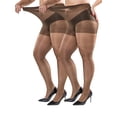thumbnail image 2 of Gustave 2Pcs Plus Size Silky Sheer Pantyhose 40 Denier High Waisted Control Top Tights Hosiery Elastic Nylon Panty Hose Reinforced Toe for Women "Coffee", 2 of 8