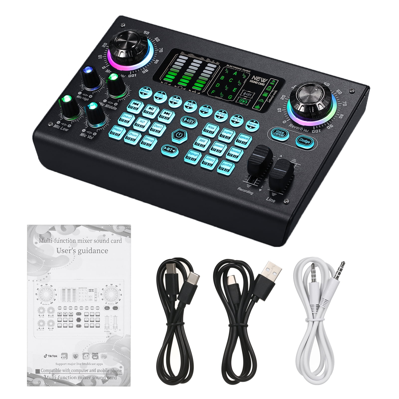 Nishore Sound card,Console Built-in 48v Live Sound Built-in Bt Usb Console Portable Sound Built-in 48v Professional Live Sound Built-in Reable Battery Professional Live Battery Mobile Ph