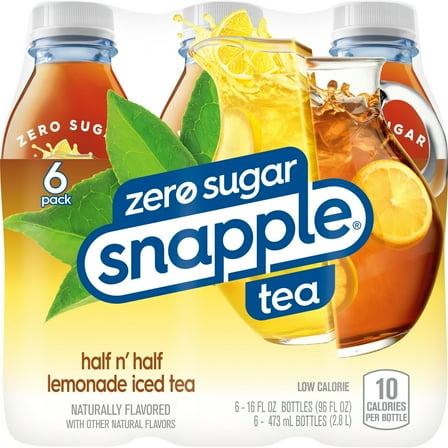 Snapple Zero Sugar Half 'n Half Bottled Tea Drink,  6 Bottles 16 fl oz,