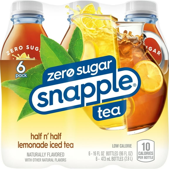 Snapple Zero Sugar Half 'n Half Bottled Tea Drink,  6 Bottles 16 fl oz,