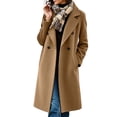 thumbnail image 2 of Vixolx Winter Peacoat for Women Fashion Notched Lapel Collar Double Breasted Woolen Coat with Side Pockets Solid Long Sleeve Overcoat, 2 of 9