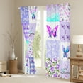thumbnail image 3 of Homewish Chic Butterflies Black Out Curtains,Patchwork Geometric Checkered Curtains Pack of 2 (42x63 Each),White Purple Bedroom Curtains For Girls Kids,Microfiber Bedroom Decor, 3 of 6