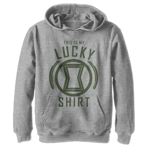 Boy's Marvel St. Patrick's Day Black Widow My Lucky Shirt  Pull Over Hoodie Athletic Heather Large