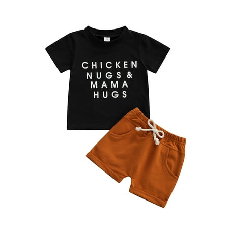 

wybzd Toddler Baby Boy Outfits 2Pcs Summer Shorts Set Sun Print Short Sleeve Tops T-Shirt and Shorts Clothes Set Black mama hugs 2-3 Years