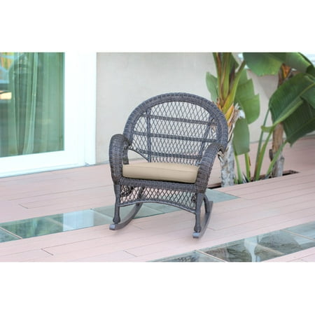 Jeco Inc. Wicker Rocker Chair with Cushions (Set of 4)