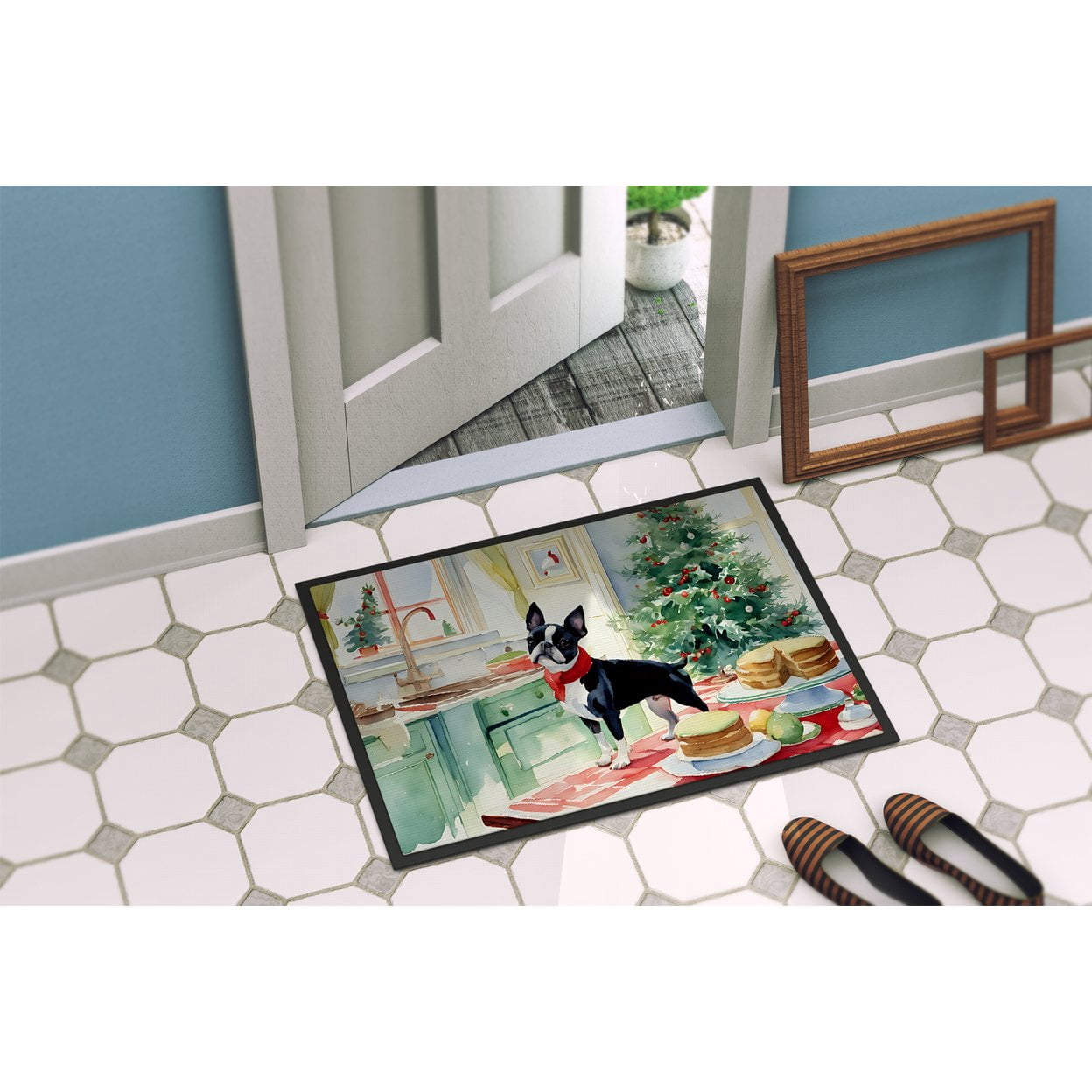 Carolines Treasures DAC3745MAT 18 x 27 in. Unisex Boston Terrier Christmas Cookies Doormat
