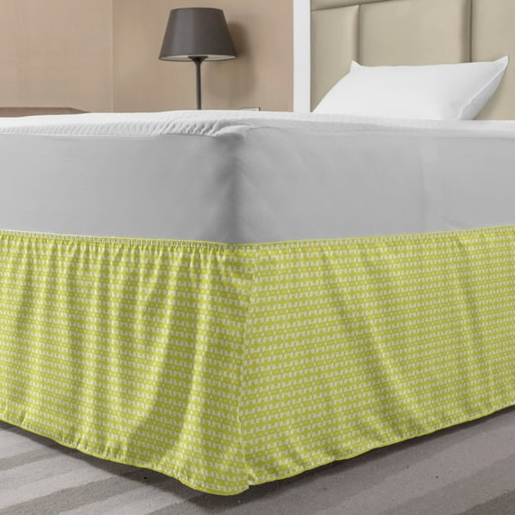 Floral Bed Skirt, Minimal Continuous Pattern with Little Spring Petals Repetition, Elastic Bedskirt Dust Ruffle Wrap Around for Bedding Decor, 4 Sizes, Pale Avocado Green White, by Ambesonne