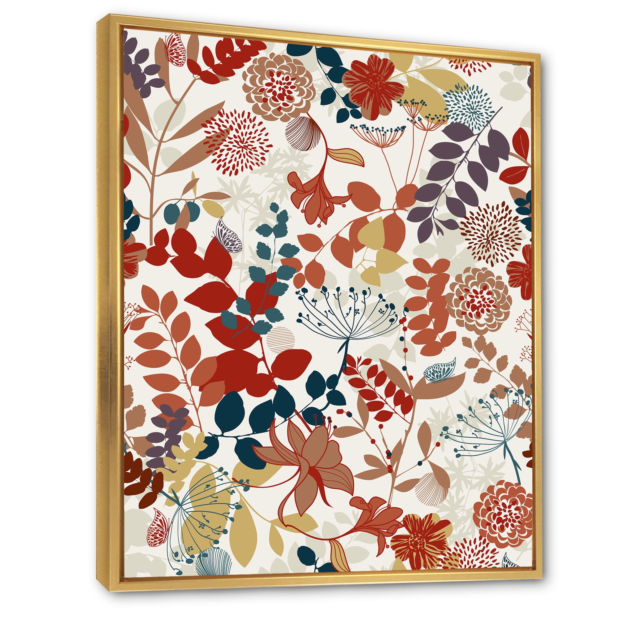 Botanical Retro Garden 30 in x 40 in Framed Painting Canvas Art Print, by Designart