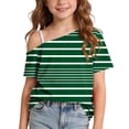 thumbnail image 2 of Mifsaly Kids Girls Cold Shoulder Tops Striped Short Sleeve T-Shirts Comfortable Off The Shoulder Casual Summer Tee Blouse, 2 of 9