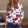 thumbnail image 2 of Women's Patriotic Star Print 250th Anniversary USA Shirt V-Neck Button 3/4 Sleeve T-Shirt, 2 of 5