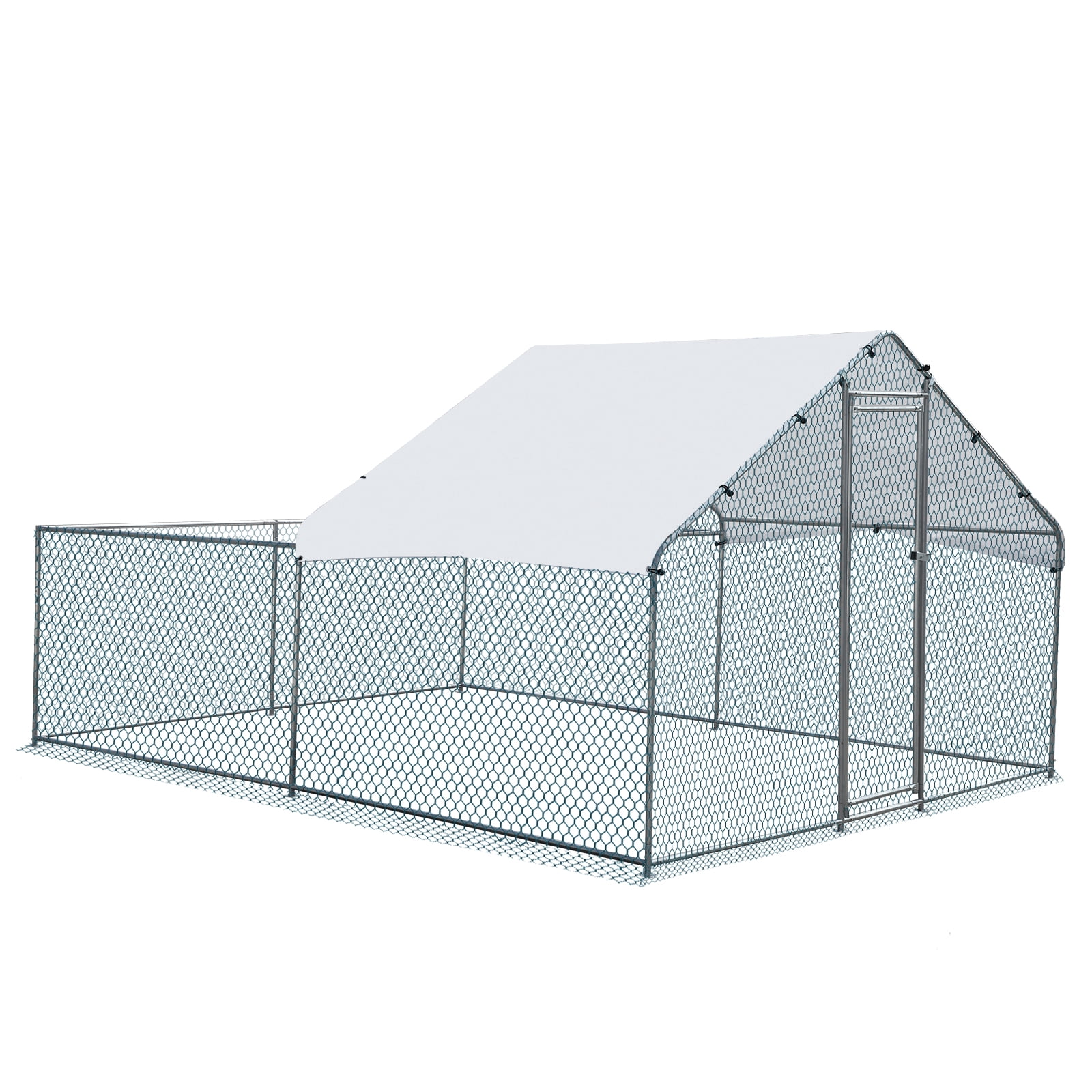 Large Peak Walk-in Chicken Coop, Heavy Duty Metal Chicken Run for Chickens with Waterproof and Anti-UV Cover, for Outdoor and Yard Farm Use, 9.8' x 6.5' x 6.5'