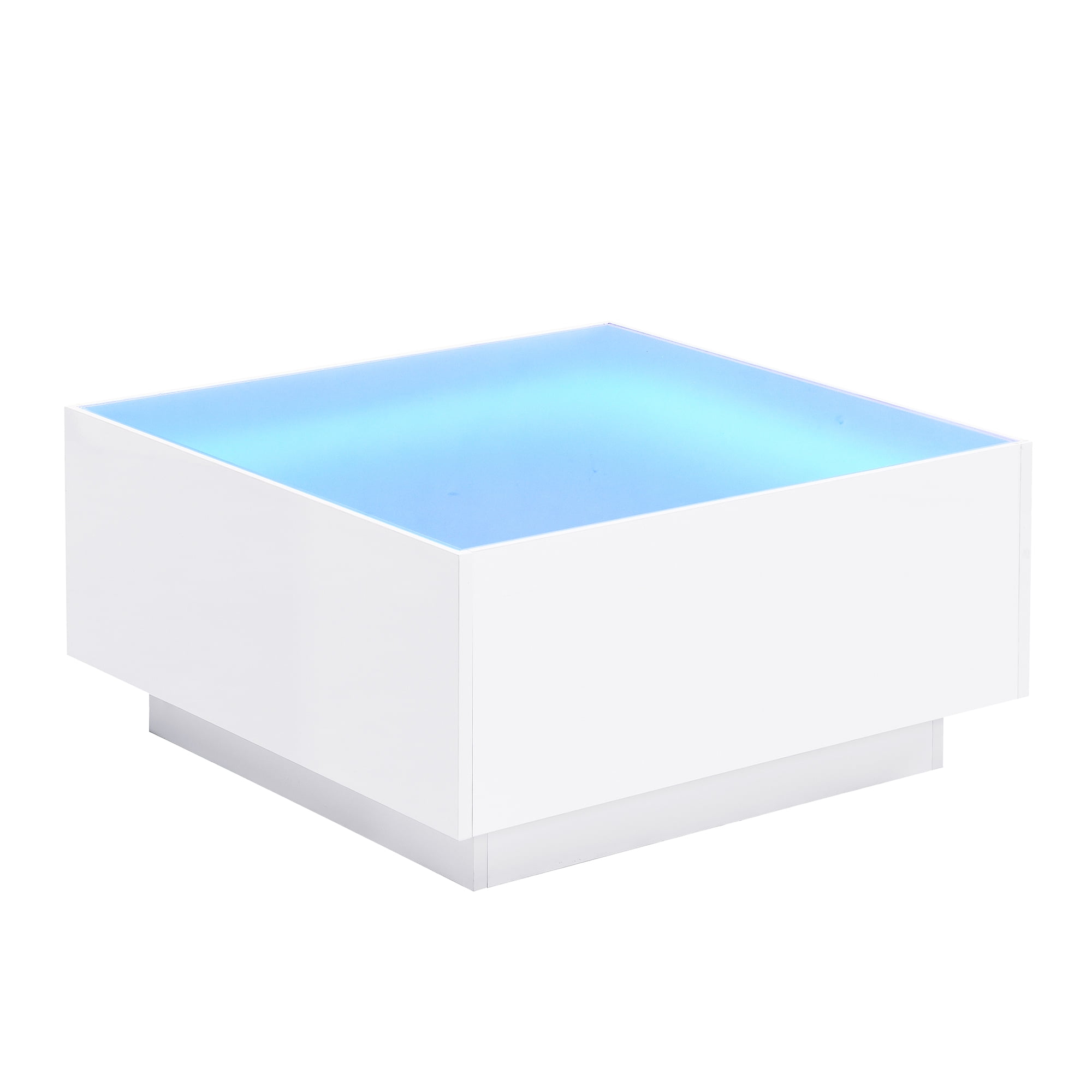 EUROCO 27.5" LED Coffee Table for Living Room, High Glossy Center Table with Frosted Tempered Glass Top,Unique 16 Colors LED Lights Wood Coffee Tables, White