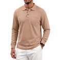 thumbnail image 5 of Waffle Long Sleeve Polo Shirt for Men Texture Heavyweight Polos Turn Down Collar Chest Pocket Shirts, 5 of 9