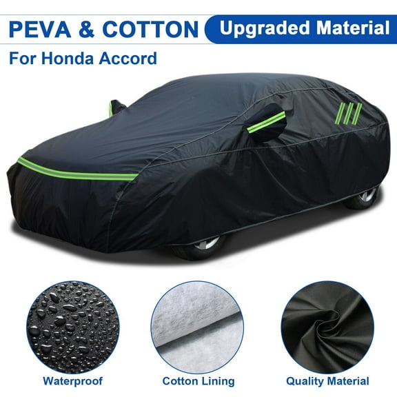 For Honda Accord Car Cover Upgraded PEVA Cotton Outdoor Waterproof Sedan Full Cover Rain Sun Dust Snow Protection Black