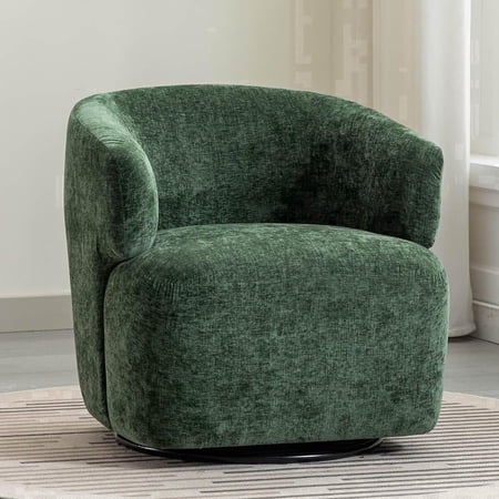 BRILHAMEZ 30" Modern Swivel Accent Chair, Chenille Upholstered Round Barrel Chair, Comfy Club Lounge Armchair for Living Room & Bedroom, Green