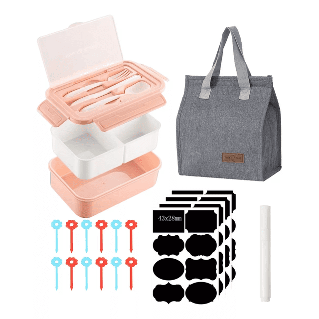Box Lunch Con Topper Y Cubiertos Capacidad 1100ml+lunchbolsa Rosa