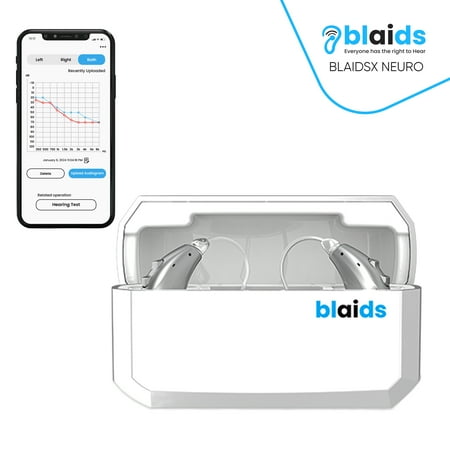 BlaidsX Neuro Rechargeable RIC + Programmable Hearing Aids for Seniors with Bluetooth & Noise Cancellation, Dual Mic & 48 DSP Channels - Gray - Both Ears