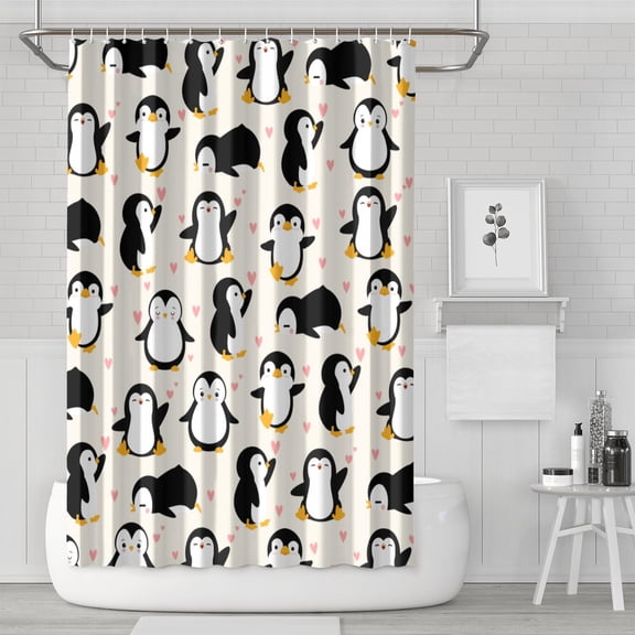 Snow Penguin Shower Curtain - 72" x 72" Fade-Resistant Machine Washable Bathroom Drape with Elegant Cartoon Pattern & Metal Grommets