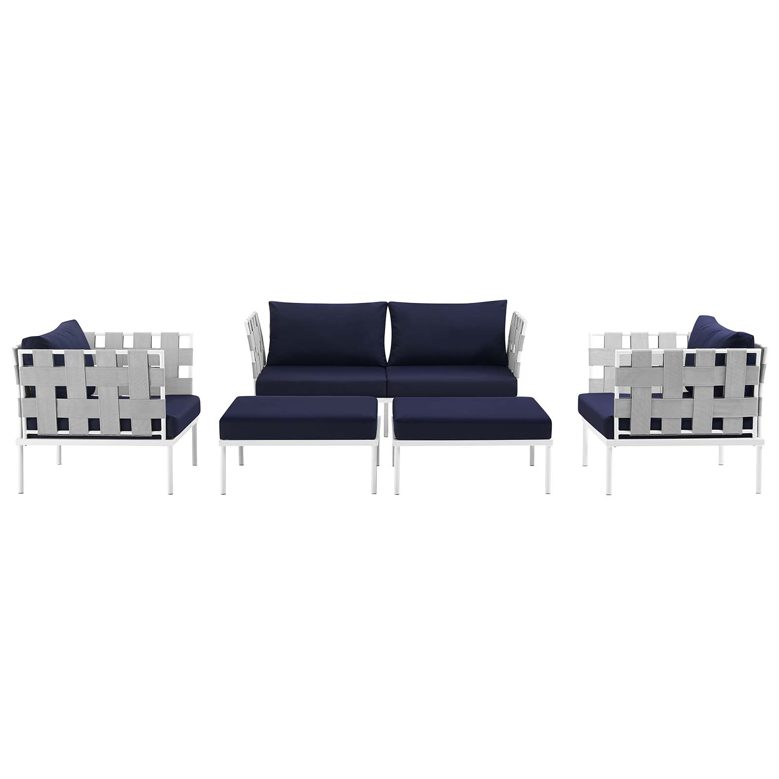 Modway Harmony 5 Piece Outdoor Patio Aluminum Sectional Sofa Set in White Navy - image 4 of 7