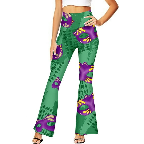 TJAZFJPA Jogger Stroller Womens Mardi Bell Bottoms Purple Green Yellow High Waist Flare Pants（5） Womens Jogger Pants Slacks for Women Dressy Casual Plus Size Short