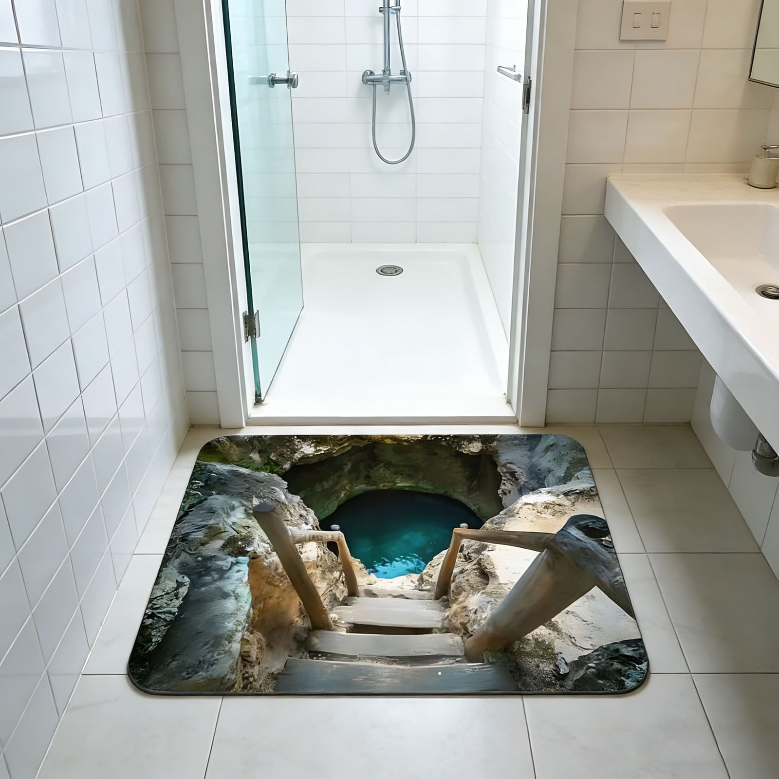 3D Optical Illusion Rug – Fun Non-Slip Mat for Bathroom & Front Door (16"×24") by PALIFEUR