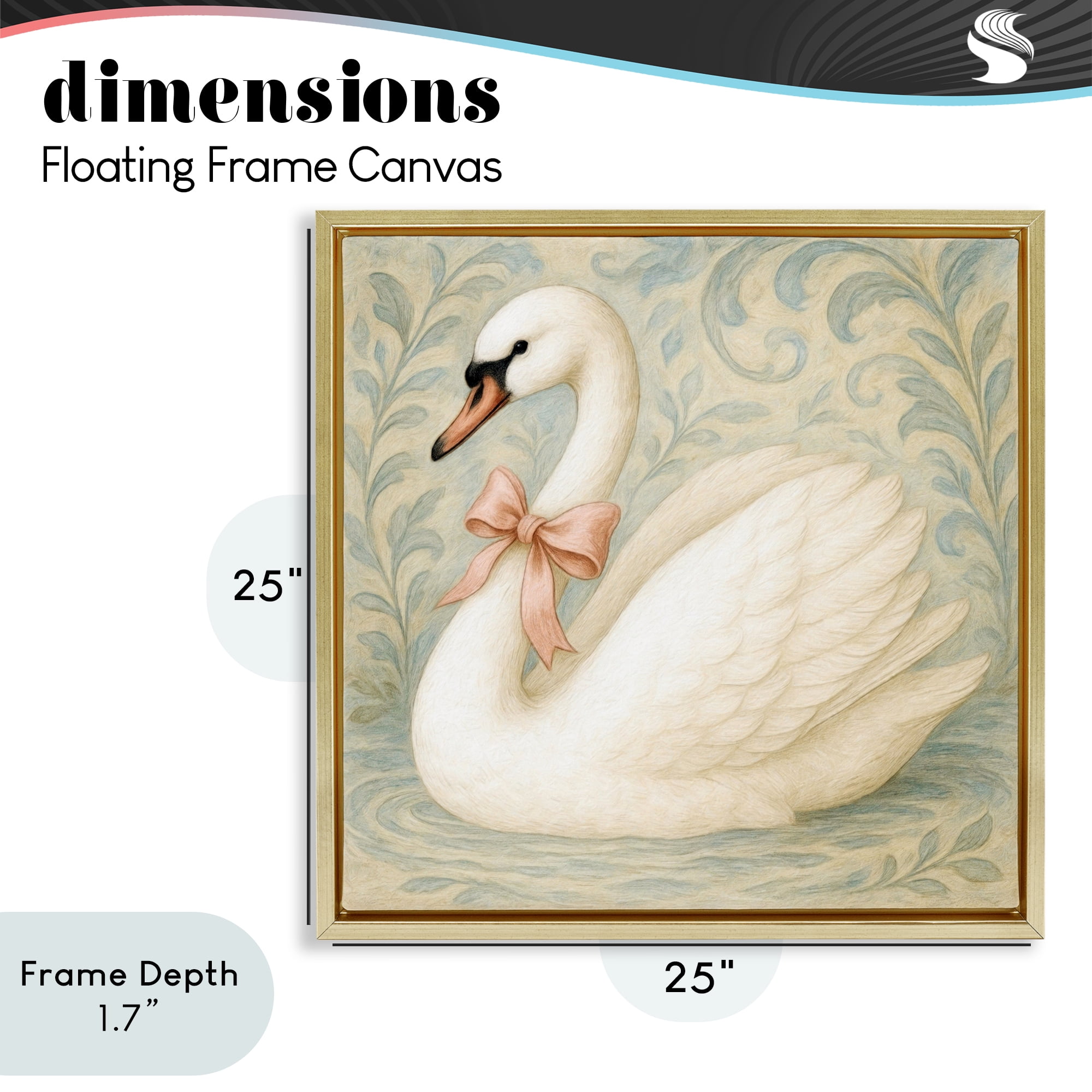 Stupell Industries Vintage Leaves Swan Gold Framed Floater Canvas Wall Art, design by Grotto Studios
