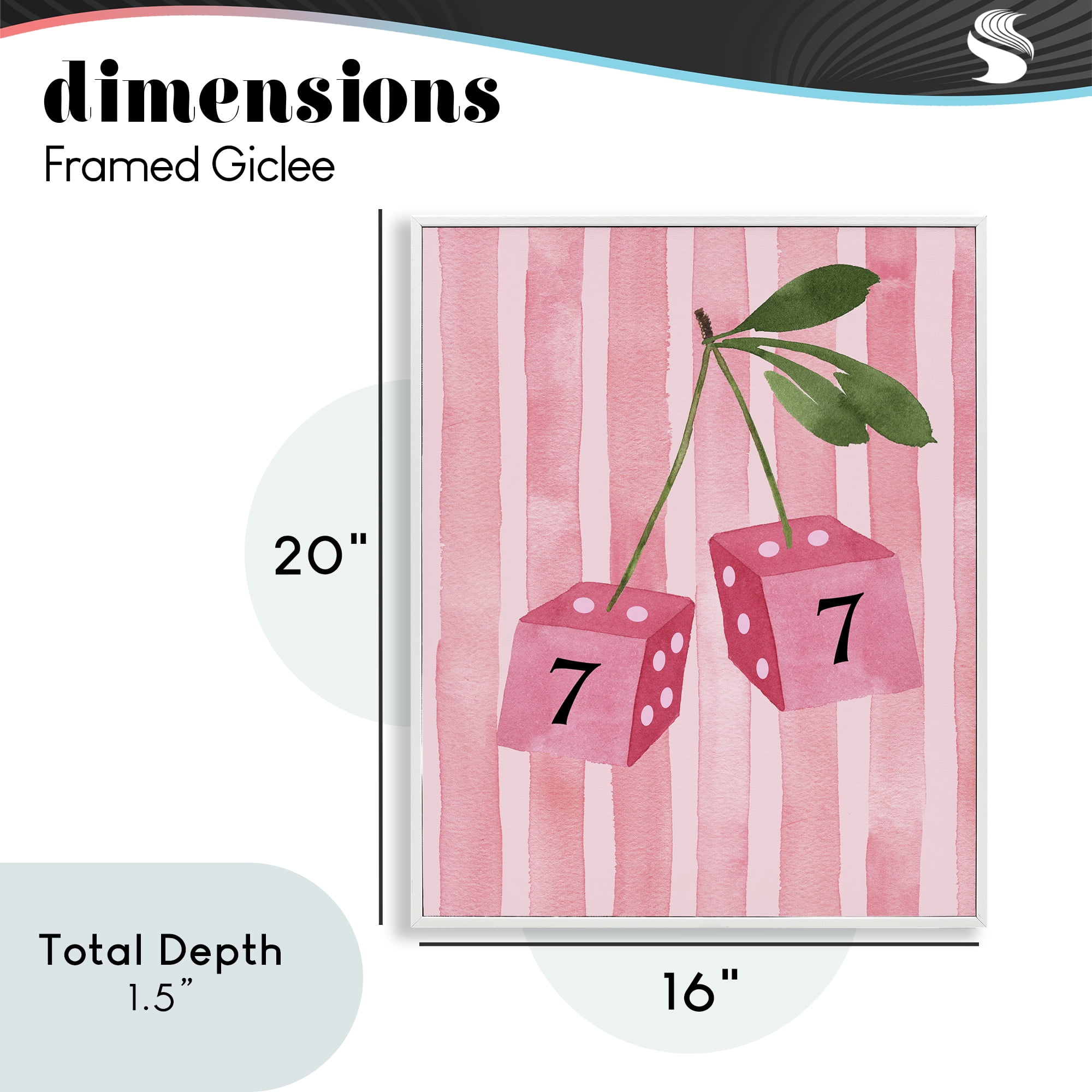 Lucky Number 7 Cherry Dice White Framed Giclee Art, design by Nina Jacobs
