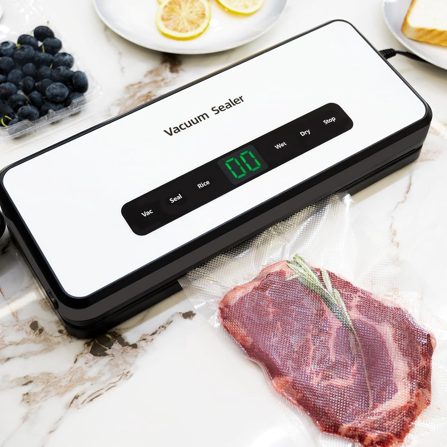 Compact Mini Vacuum Sealer Machine 80KPa Powerful Suction, Automatic Operation for Easy Food Preservation and Storage with 10 Bags (White)