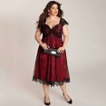 thumbnail image 4 of Vestido de talla grande para mujer, vestido de fiesta de noche con cuello en V de encaje floral Eccomum borgoña/XXXXL, 4 of 6
