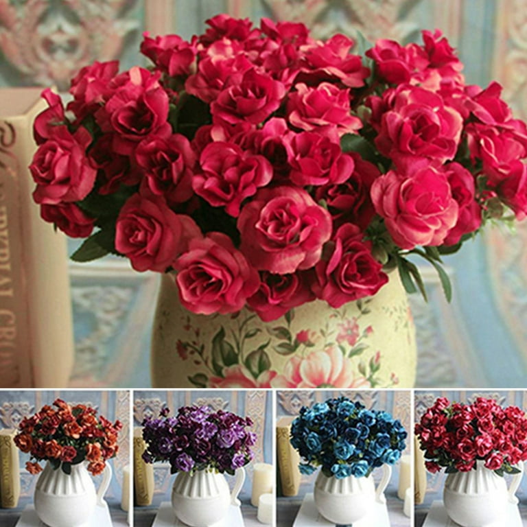 Travelwant 4Bundles Rose Spring Summer Artificial Flowers Bouquets Bundles Fake Rose Flowers for Home Decor Bridal Wedding Bouquet Silk Flowers Fake