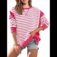 thumbnail image 2 of Sudadera Informal de Larga con Cuello Redondo y Rayas de Color Block para Mujer. Rosa M, 2 of 5