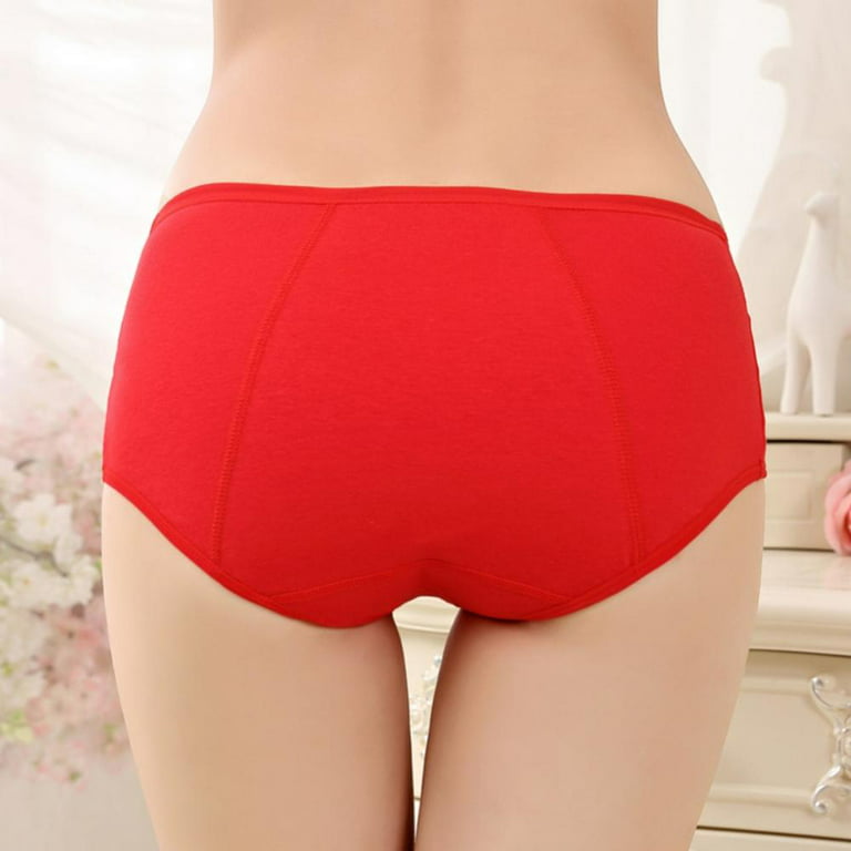 Popvcly 3Pack Menstrual Period Breathable Double-Layer Cotton Bottom Crotch  Seamless Lace Panties Physiological Leakproof Briefs ,Bright Red,M 