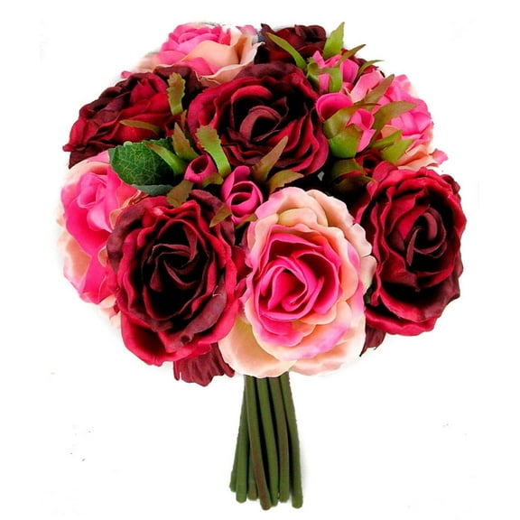Rose Silk Flower Bouquet Burgundy