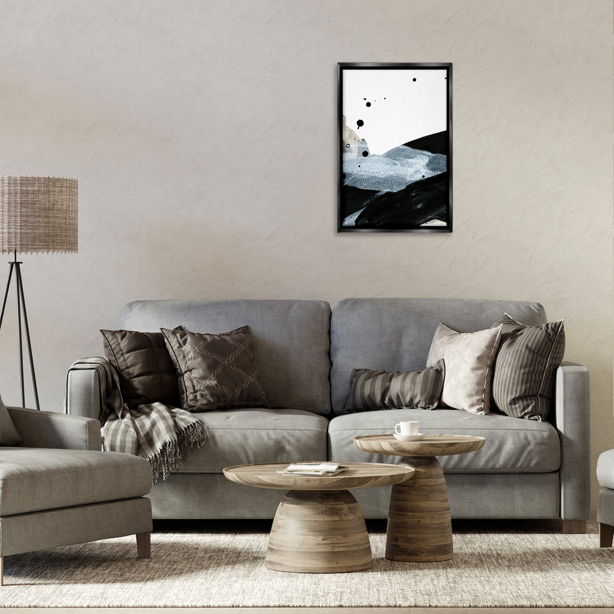 Stupell Industries Murky Gradient Movement Abstract Painting Black Floater Framed Canvas Art Print Wall Art, 17 x 25