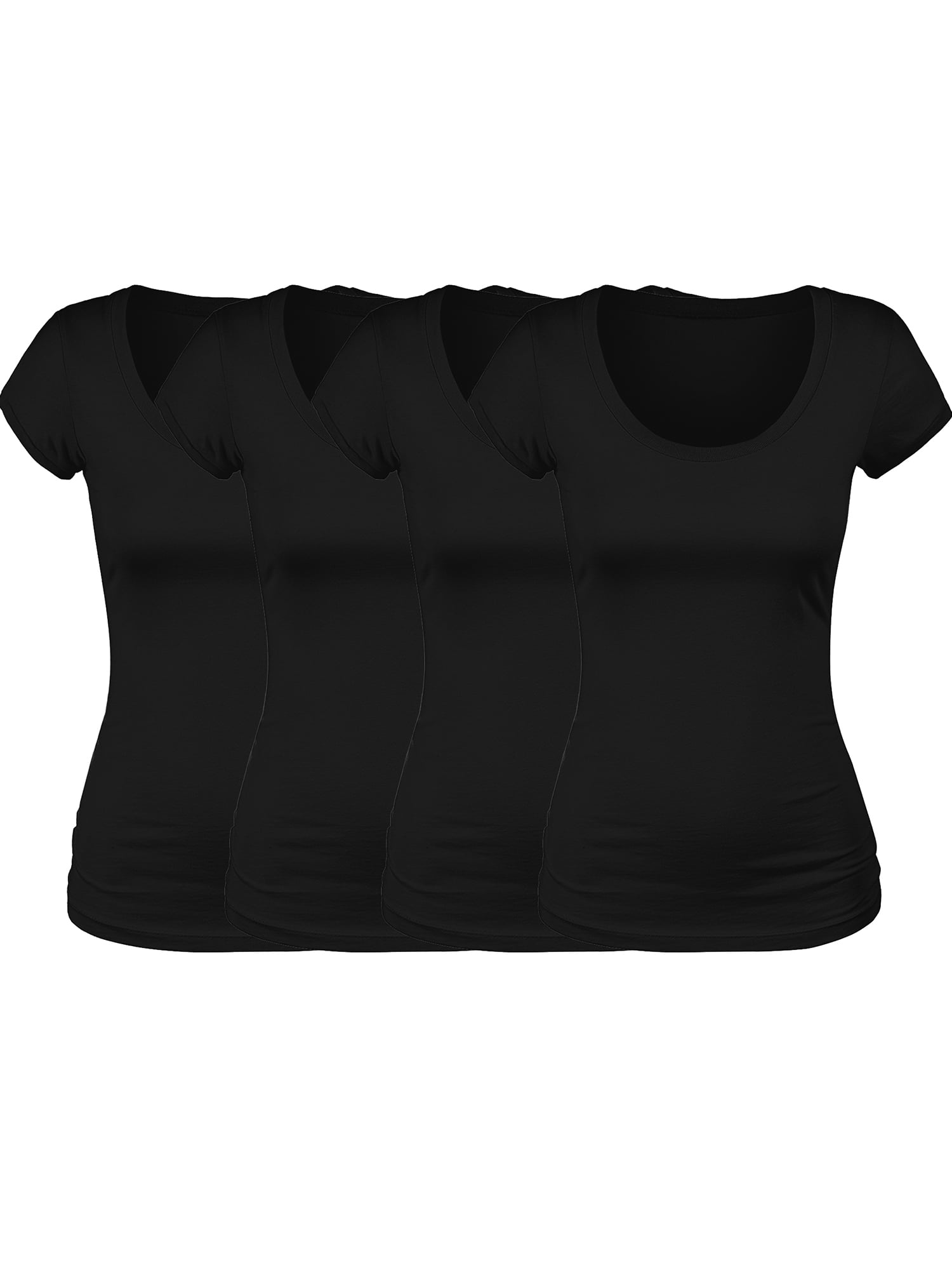 Essential Basic Scoop Neck Short Sleeve Basic Tee 4 Pack Bk Bk Bk