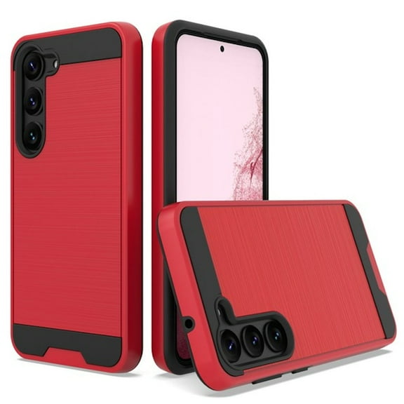 Brushed Textured Hybrid Case for Samsung Galaxy S23 Plus - Red