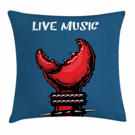 Indie Throw Pillow Cushion Cover, Crab Claw with Spiky Wristbands Heavy Metal Rock Live Music Theme Inscription Art, Decorative Square Accent Pillow Case, 16 X 16 Inches, Blue Red Black, by