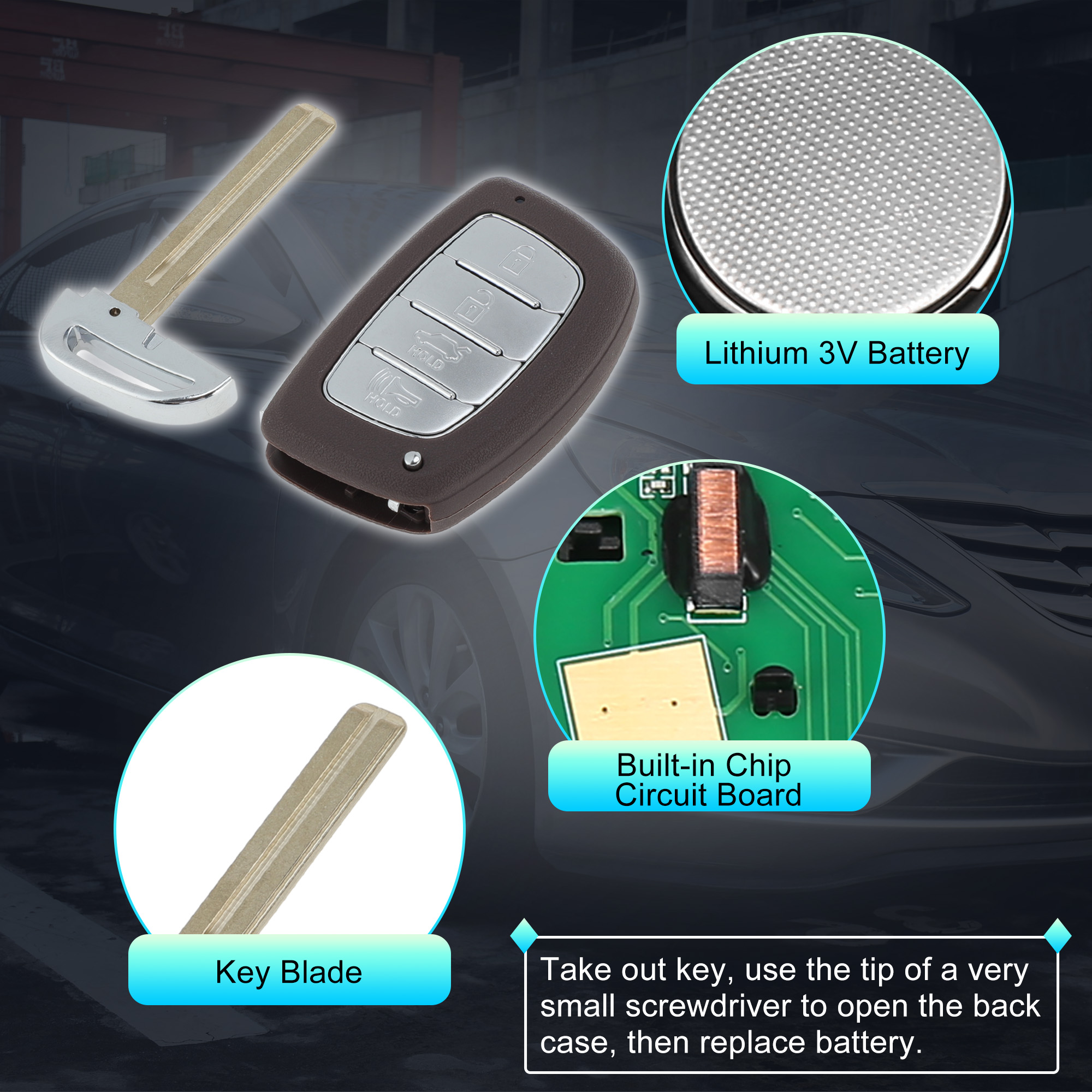 CQOFD00120 434 MHz Replacement Keyless Entry Remote Smart Key Fob for Hyundai Sonata 2018 2019 No.95440-C1500/95440-C1500NNA/95440-C2500 4 Buttons