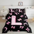 thumbnail image 2 of Feelyou Kawaii Monogrammed L Bedding Comforter Set for Teen, Black Pink Bow-tie Twin Comforter Sets, Cartoon Princess Bow Reversible Bedding Set, Microfiber Bedroom Decor, 2 Pieces, 2 of 8