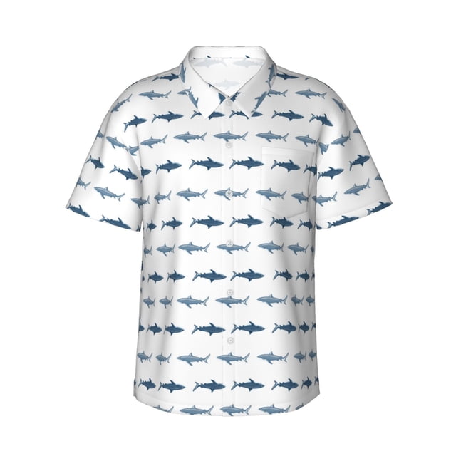 Fotbe Cute Shark Camisa Hawaiana para Hombre Unisex – Camisa Casual de Verano con Botones de Manga Corta de Algodón y Lino,3X-Large